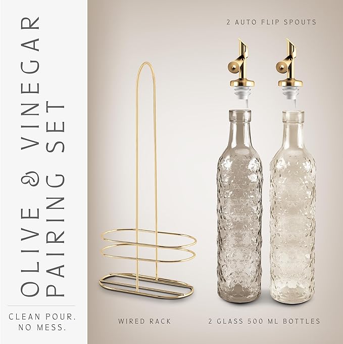 COOK WITH COLOR Glass Olive Oil Bottle Dispenser - 2 Pack- 17oz Oil and Vinegar Cruet - Olive Oil Carafe Decanter for Kitchen