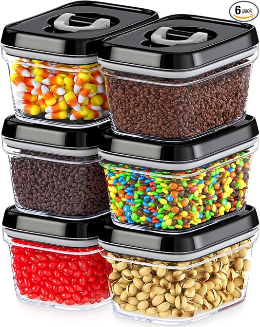 DWËLLZA KITCHEN Mini Airtight Food Storage Containers with Lids – Set of 6 Clear Plastic Small Pantry Containers for Spices, Candy, Nuts, Coffee or Tea, BPA-Free, Keeps Food Fresh & Dry