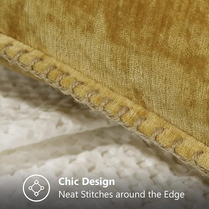 decorUhome Chenille Soft Throw Pillow Covers 18x18 Set of 2, Farmhouse Velvet Neutral Decorative Euro Pillow Covers with Stitched Edge for Couch Sofa Bed Home Decor, Mineral Yellow