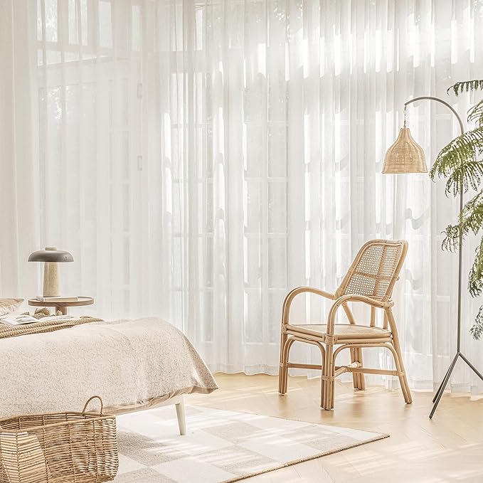 FMFUNCTEX Linen Sheer Sliding Door Curtains for Bedroom, Beige Curtains 108 Inches Long Window Curtain Drapes for Living Room, Natural Patio Glass Door Extra 100 Wide Curtain, Rod Pocket 1 Panel