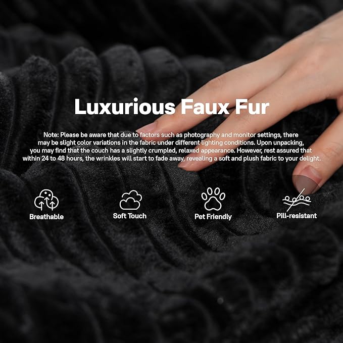 104" Cloudy Sectional L Shaped Couch for Living Room, No Assembly Required, Modular Comfy Sofa with Deep Seat, Fluffy Couch with Sleeper Chaise for Apartment Lounge (Black)