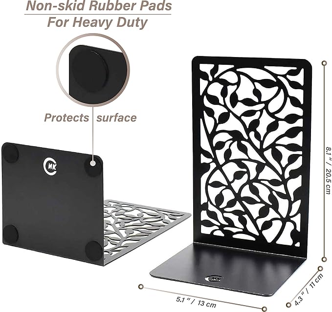 CNK Book Ends Bookends for Decorative Books Holder Bookend Shelves End Hold Heavy Duty Holders Stoppers Metal Stopper Cute Boho Bookshelf Holds Cookbook Office Home Set of 6 Bookends Pair Black