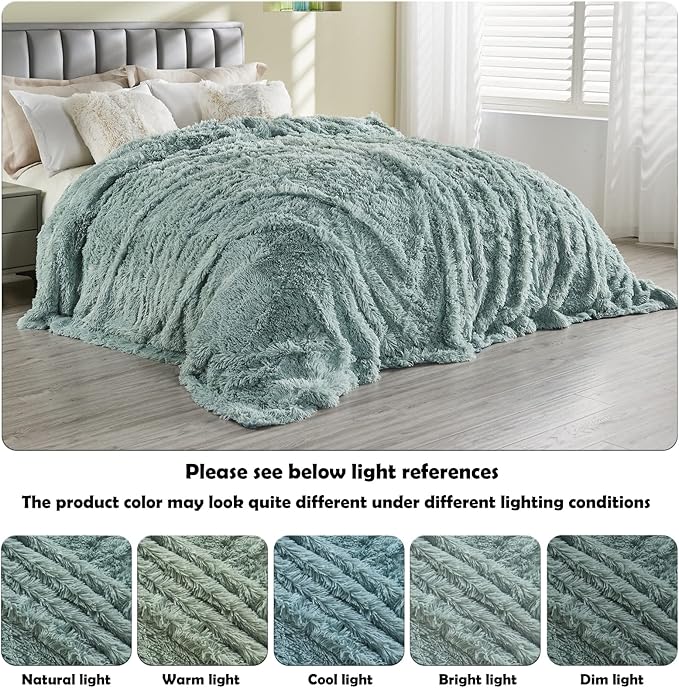 GONAAP Fuzzy Faux Fur Throw Blanket Ice Blue Super Soft Cozy Plush Fuzzy Shaggy Blanket for Couch Sofa Bed (Ice Blue, Throw(50"x60"))