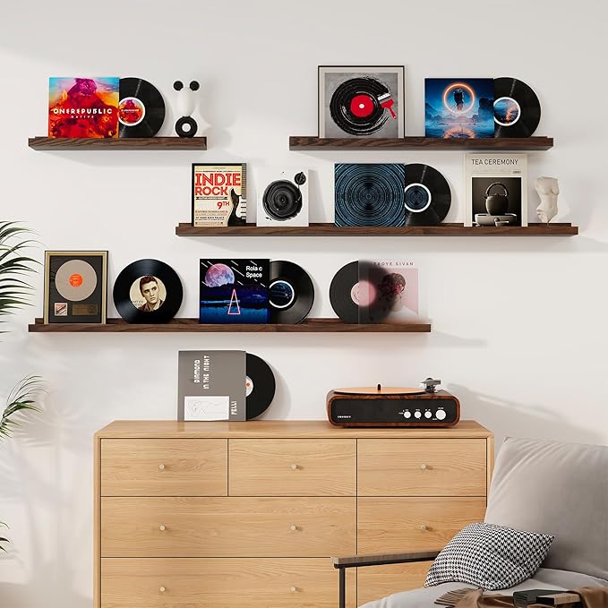 Floating Picture Ledge Shelves 48 Inch Solid Oak Wood Set of 2, Rustic Wall Storage Shelves with Lip, Kids Bookshelf, Photo & Picture Ledge Shelves for Bedroom, Living Room, Kitchen