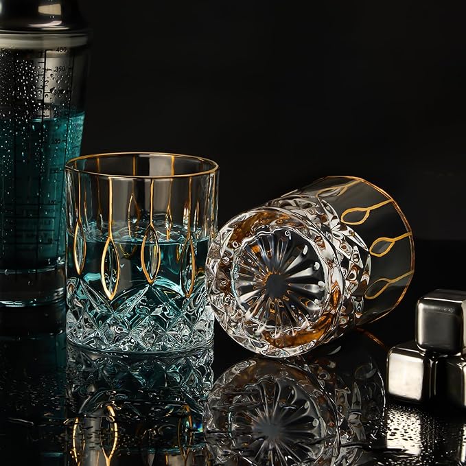 Gold Rim Whiskey Glasses Set of 2,Crystal Old Fashioned Glasses-Luxury Gold Collection,Perfect for Scotch Bourbon Rocks Cognac Vodka Gin Tequila Rum Liquor,Whiskey Gifts for Men