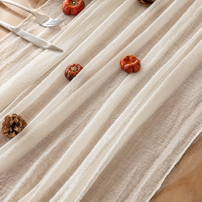 Cheesecloth Table Runner Ivory Cream White Gauze Rustic Cheese Cloth Spring Table Runner 120 Inch 10 FT for Wedding Baby Bridal Shower Party Long Sheer Boho Home Decorations