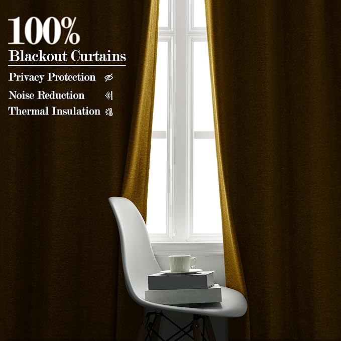 100% Blackout Linen Textured Drapes for Bedroom Pinch Pleated Curtains for Track System Portable Drapery for Sliding Glass Door/Storage/Space Room Divider, 70" Wx102 L, 1 PC, Yellow