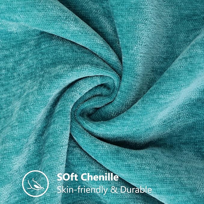 decorUhome Chenille Soft Throw Pillow Covers 20x20 Set of 2, Farmhouse Velvet Neutral Decorative Euro Pillow Covers with Stitched Edge for Couch Sofa Bed Home Decor, Turquoise