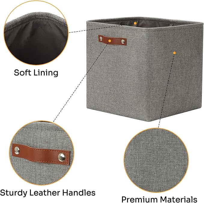 DULLEMELO Cube Storage Boxes,13 inch Fabric Baskets Closet Storage Bins for Home Organization and Storage,Stackale Gift Baskets Empty for Nursery Clothes Toys Kids Storage(Grey)