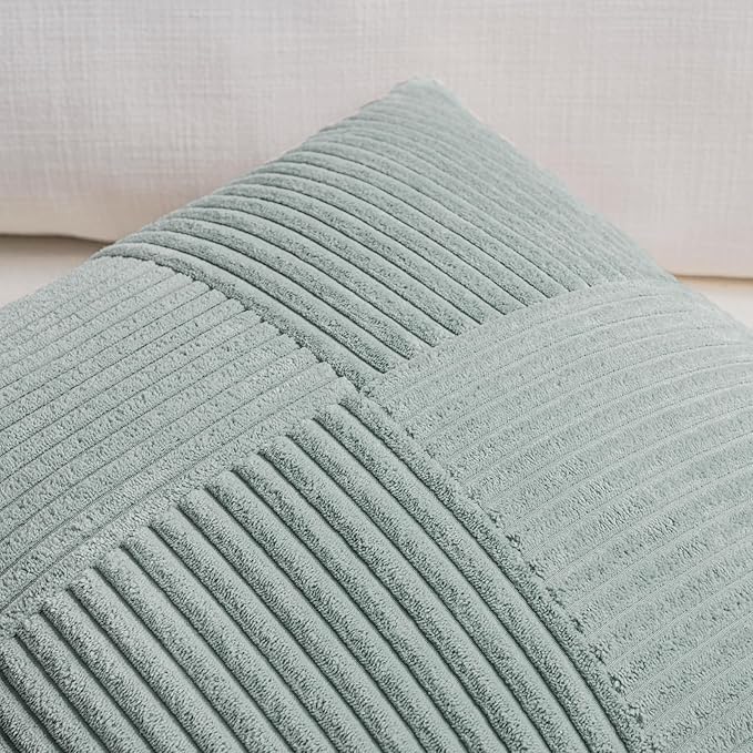 Fancy Homi 2 Packs Grey Blue Lumbar Decorative Throw Pillow Covers 14x24 Inch for Couch Bed Sofa, Rustic Farmhouse Boho Home Decor, Soft Striped Corduroy Rectangle Accent Cushion Case 35x60 cm