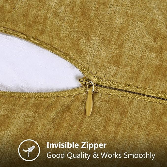 decorUhome Chenille Soft Throw Pillow Covers 16x16 Set of 2, Farmhouse Velvet Neutral Decorative Euro Pillow Covers with Stitched Edge for Couch Sofa Bed Home Decor, Mineral Yellow