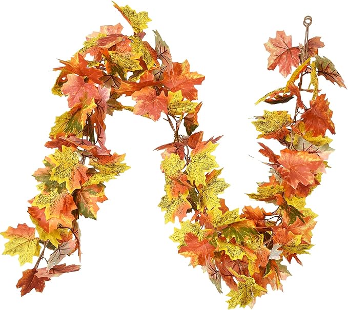 DearHouse 2 Pack Fall Garland Maple Leaf, 5.9Ft/Piece Hanging Vine Garland Artificial Autumn Foliage Garland Thanksgiving Decor for Home Wedding Fireplace Party Christmas (Light Green)