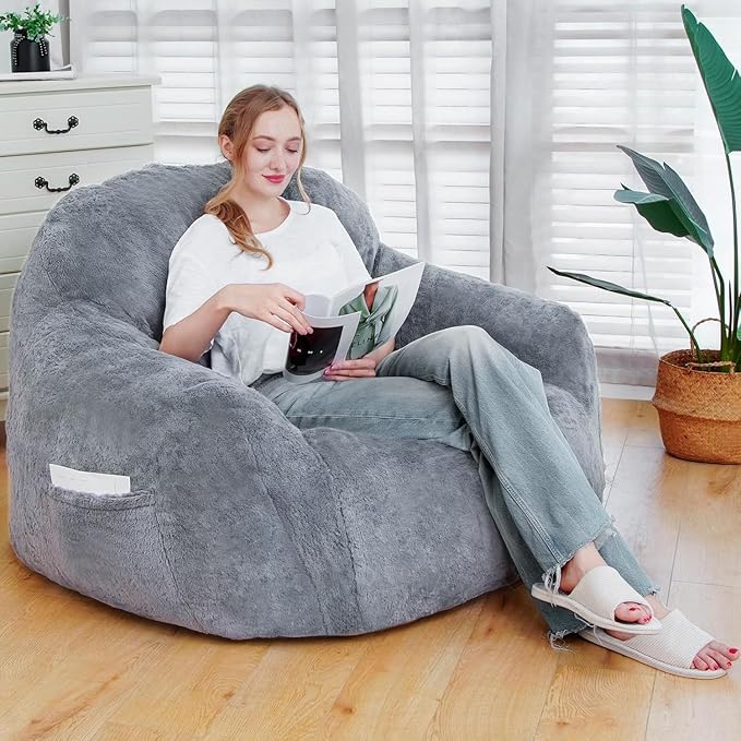 Giant Bean Bag Chair, Oversized Bean Bag Chairs for Adults and Kids, Gaming Chair Stuffed Memory Foam | Storage | Non-Slip, Removable Bean Bag Sofa Comfy Chair for Bedroom, Livingroom