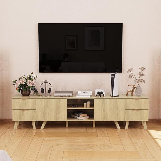 Fluted Nightstand, Mid Century Modern 2 Drawer Bedside Table for Bedroom, Small Dresser Night Stand Side End Table with Wood Fluted Drawer Storage for Bedroom Closet(Natural)