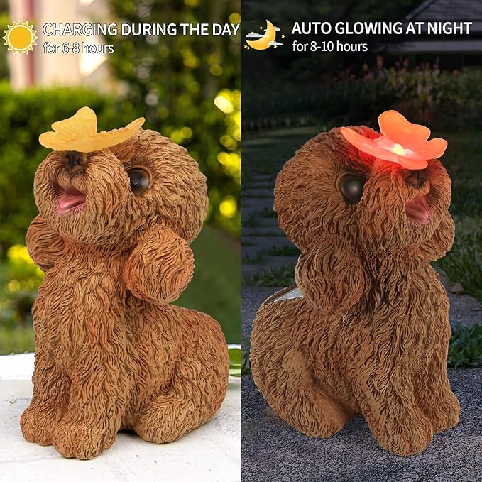 Dog Statues Outdoor Decor, Solar Lights Outdoor Statue Garden Decorations Solar Dog Ornaments for Patio, Lawn, Yard Art Decoration, Housewarming Garden Gift
