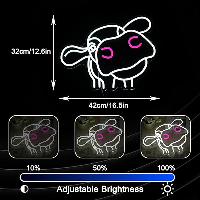 Cow Neon Sign Dimmable Tilted Cow Head LED Light Sign for Wall Decor USB Powered Funny Animal Neon Light for Farmhouse Bedroom Living Room Cafe Home Party Bar Animal Lovers (16.5 * 12.6 In)