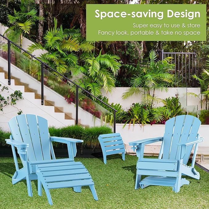 GREENVINES Adirondack-Ottoman | Set of 2 | HDPE Plastic | Outdoor Footrest | All Weather | Foot Rest | Foot Stool | Arctic | for Adirondack Chair | for Patio Backyard Pool