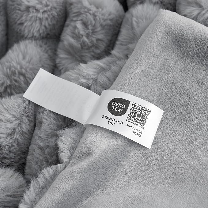 Cozy Bliss Faux Fur Throw Blanket for Couch, Cozy Warm Plush Striped Blanket for Sofa Bedroom Living Room,60 * 80 Inches Grey