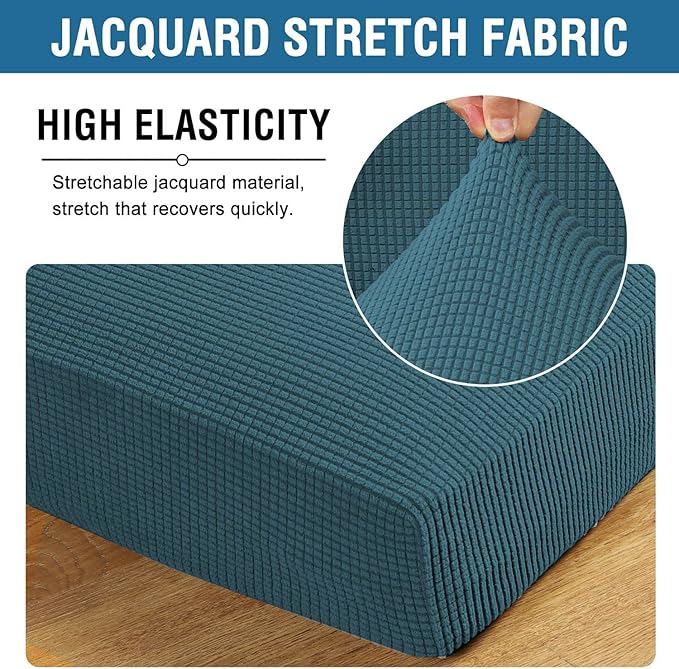 H.VERSAILTEX Super Stretch Individual Seat Cushion Covers Sofa Covers Couch Cushion Covers Slipcover Sets Thick Jacquard Textured Twill Fabric (2 Piece Medium Sofa Cushion Covers, Deep Teal)