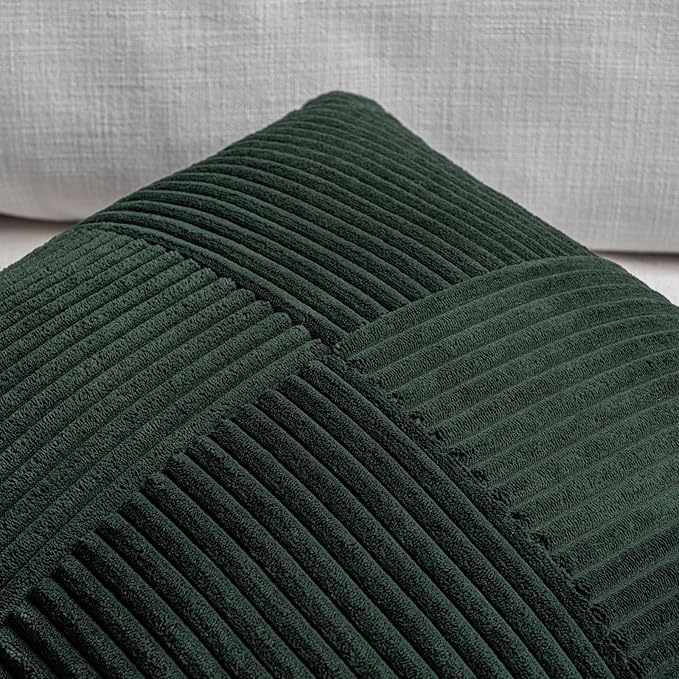 Fancy Homi Set of 2 Dark Green Boho Long Lumbar Body Decorative Throw Pillow Cover 14x36 Inch for Bed Couch Bedroom Bench, Soft Patchwork Corduroy Textured Pillow Case, Rustic Farmhouse Room Decor