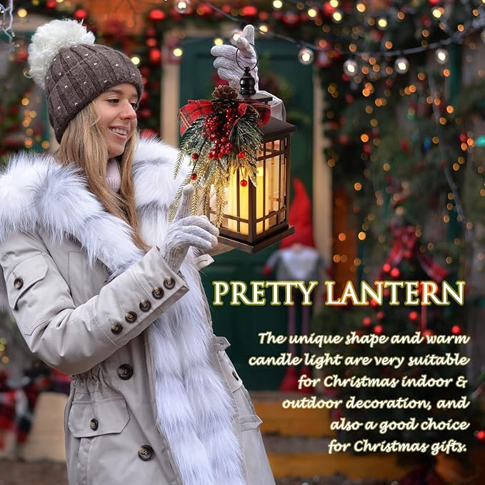 Christmas Lantern Christmas Decorative Lantern Snow Globe Christmas Decorations Indoor Outdoor Flashing Candle Lights, Dining Table Fireplace Decoration Hanging Candle Lanterns Holiday Decor