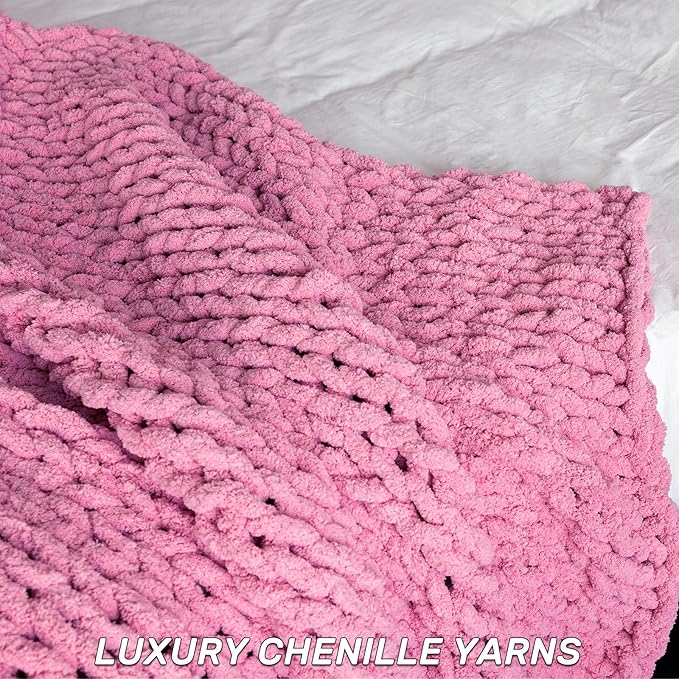 Chunky Knit Blanket - Luxury Soft Cozy 40 * 50 Throw Blanket,100% Woven Blanket Rope Knot Throw Blanket for Couch, Sofa, Home Decor, Gift - Machine Washable（Pink）