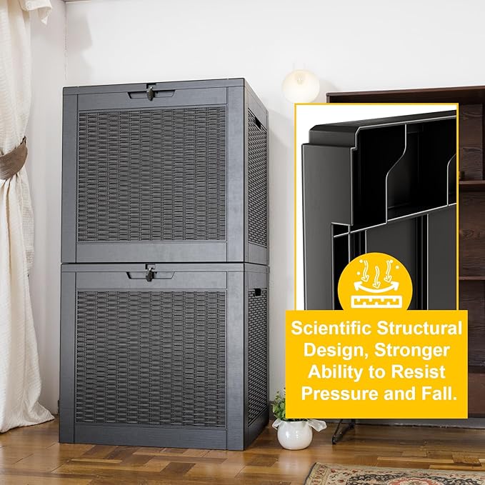 Deck Box Large Outdoor Storage for Patio Furniture,Outdoor Cushions,Garden Tools,Picnic Supplies and Pool Supplies,Waterproof,Resin,Lockable (Black, 31 Gal)