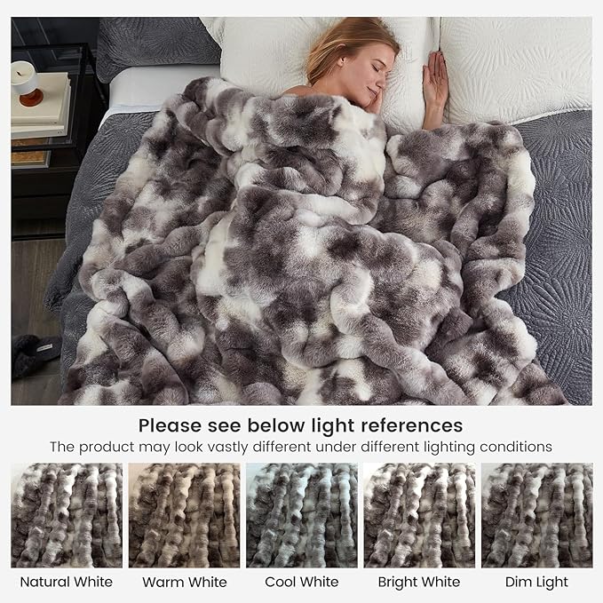 Cozy Bliss Faux Fur Throw Blanket for Couch, Fuzzy Soft Plush Thick Bubble Blanket for Sofa Bedroom Living Room, 60 * 80 Inches Tie-dye Taupe