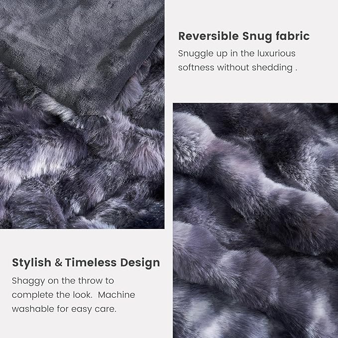 Cozy Bliss Faux Fur Throw Blanket for Couch, Fuzzy Soft Plush Thick Bubble Blanket for Sofa Bedroom Living Room, 90 * 90 Inches Tie Dye Black