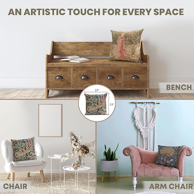 Charlotte Home Furnishings Decorative Tapestry Pillow Cover 19x19 in, Green Hares Couch Throw Pillow Cover, French Country Square Cushion Cases for Living Room Home Decor, Soft Cotton Jacquard Woven