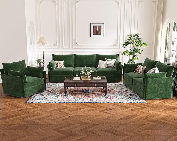 102.6" U Shaped Modular Sectional Sofa, 5 Seater Couch with Storage Ottoman Deep Seat and High Backrest with Removable Cover for Living Room, Apartment - Chenille Green