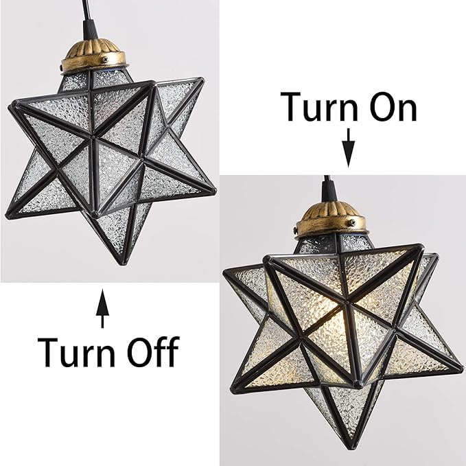 Glass Glam Chandelier Star Pendants Light Fixture Modern Elegant Ceiling Hanging Lights Included LED Warm Light Bulbs Oiled Bronze