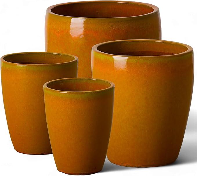Emissary Bullet 9.5 in. Bright Orange Ceramic Round Planter (9.5 in. L x 9.5 in. W x 12 in. H) with Drainage Hole