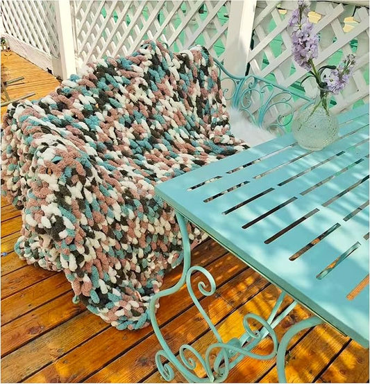 DDL&HEXI Chunky Chenille Blanket 100% Hand Knit with Jumbo Chenille Yarn (50"x60") Super Soft Large Throw Bed Blanket for Couch, Sofa, Home Decor - Machine Washable (02)