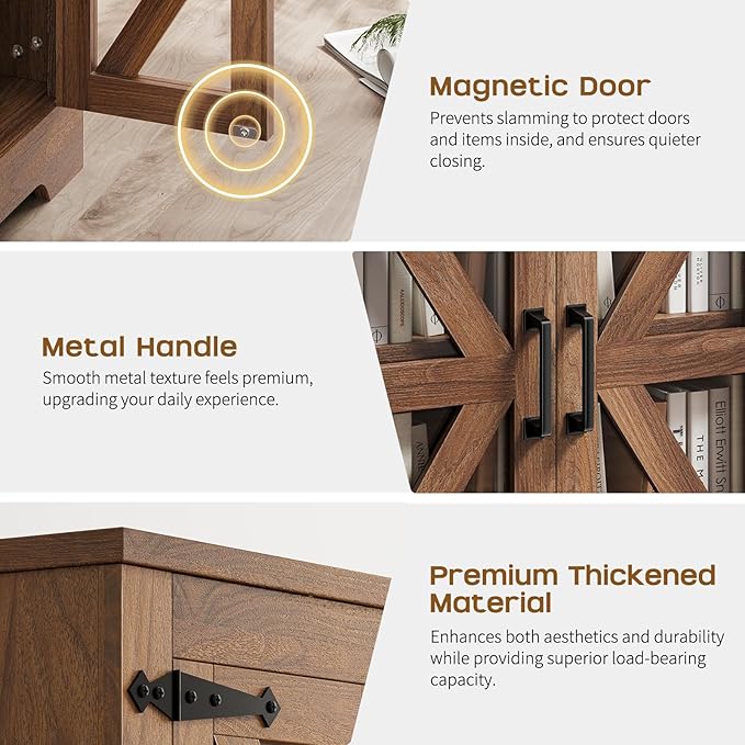 Farmhouse Side Table - 24" Large Night Stand Set 2, Wood Nightstand with Charging Station, Bedside Table with Adjustable Shelf, End Tables Living Room, Rustic Bed Side Tables Bedroom, Walnut