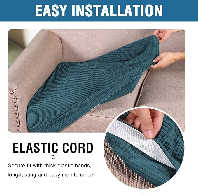 H.VERSAILTEX Super Stretch Individual Seat Sofa Covers Couch cushion covers Slipcover Sets Thick Jacquard Textured Twill Fabric (3 Piece Sofa cushion covers, Deep Teal)