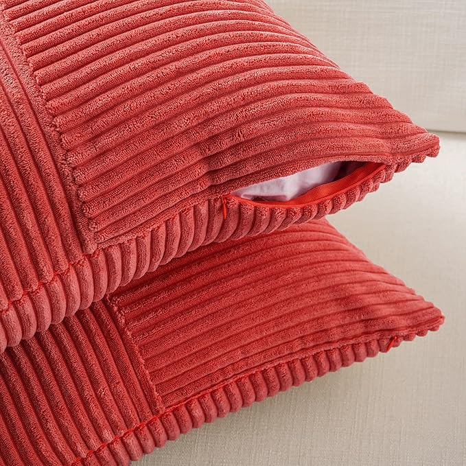 Fancy Homi 2 Packs Red Lumbar Decorative Throw Pillow Covers 12x20 Inch for Living Room Couch Bed Sofa, Holiday Christmas Home Decor Gift, Soft Striped Corduroy Rectangle Accent Cushion Case 30x50 cm