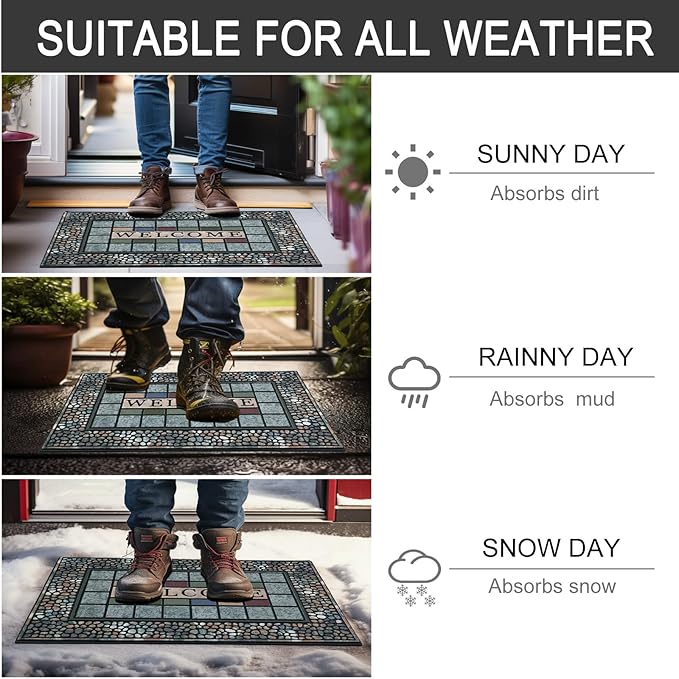 CHICHIC Rectangle Entrance Door Mat Large 18 x 30 Inch Entry Way High Traffic Area Doormat Front Door Rugs Outdoors Heavy Duty Welcome Mat, Non Slip Rubber Back Low Profile for Garage
