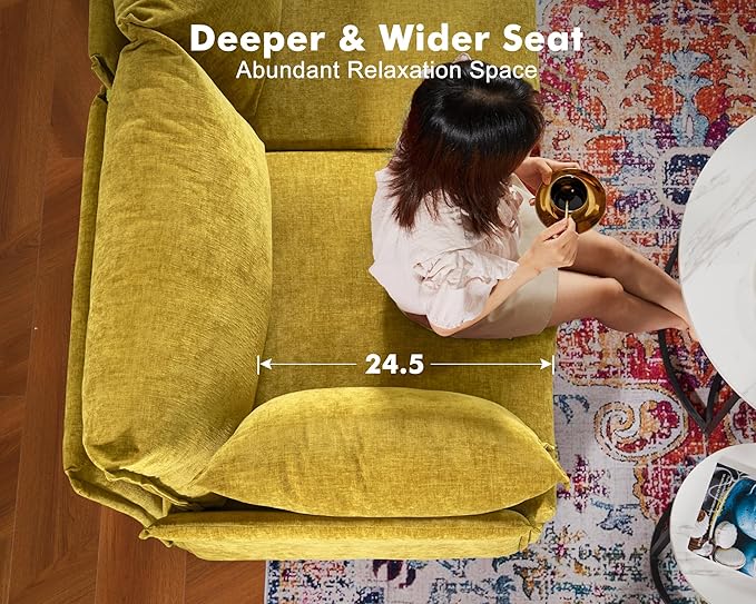 102.6" U Shaped Modular Sectional Sofa, 5 Seater Couch with Storage Ottoman Deep Seat and High Backrest with Removable Cover for Living Room, Apartment - Chenille Yellow