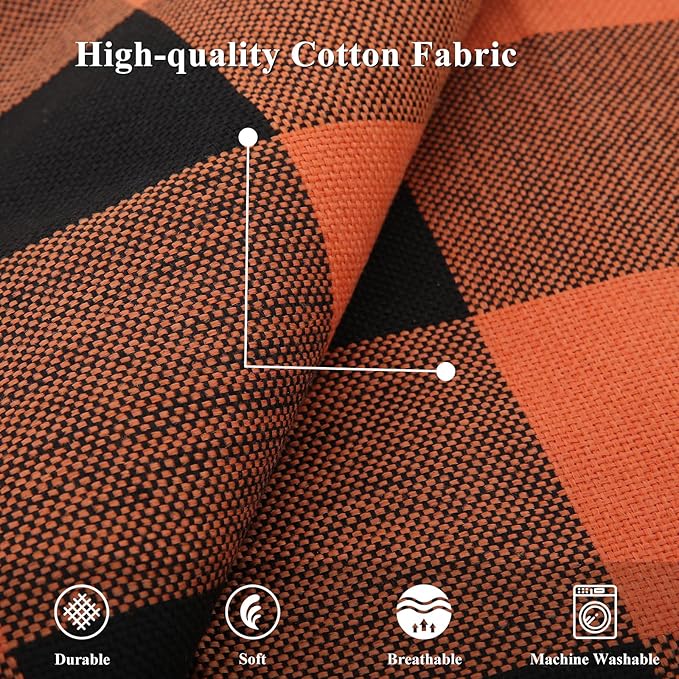 decorUhome Fall Orange and Black Decorative Throw Pillow Covers 22x22 Set of 2, Buffalo Plaid Check Farmhouse Cushion Covers with Stitched Edge for Autumn Harvest Couch Sofa Bed Home Decor