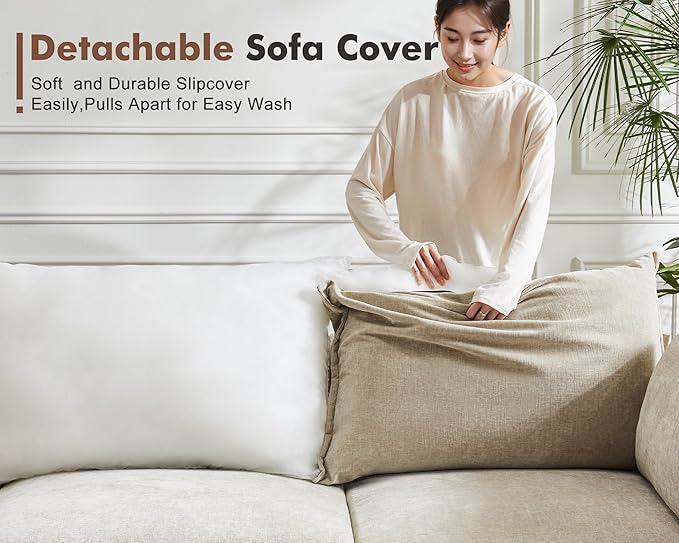 102.6" U Shaped Modular Sectional Sofa, 5 Seater Couch with Storage Ottoman Deep Seat and High Backrest with Removable Cover for Living Room, Apartment - Chenille Beige