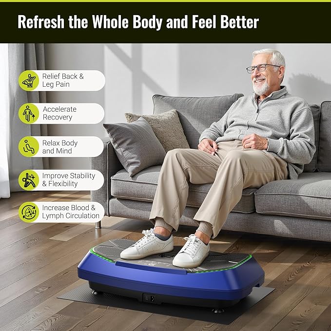 FLYBIRD 4D Vibration Plate 500 LBS Capacity, Oscillation, Linear, Pulsation Vibration Plate Exercise Machine, Triple Motors Vibration Plate for Bone Density Building & Lymphatic Drainage