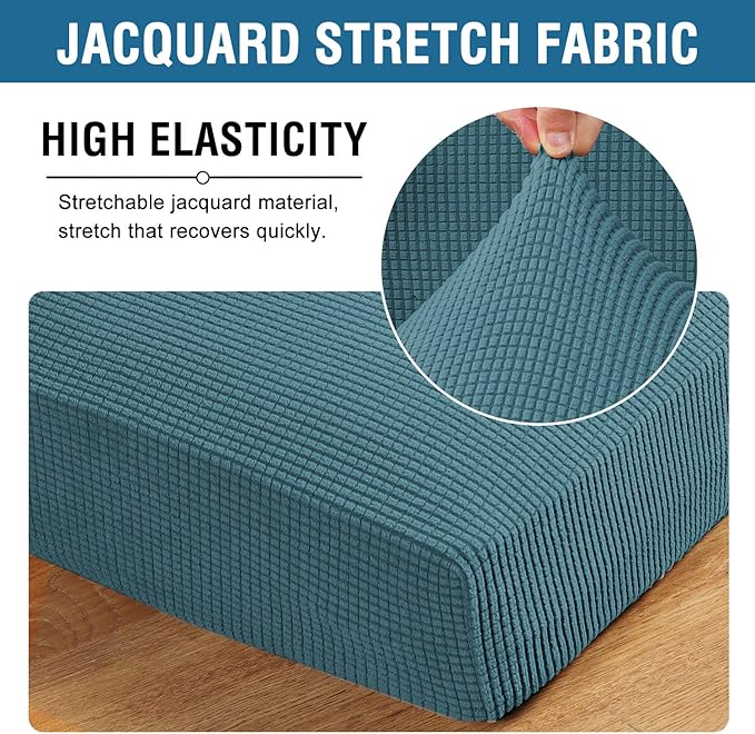 H.VERSAILTEX Super Stretch Individual Seat Cushion Covers - Sofa & Couch Cushion Slipcover Sets - Thick Jacquard Textured Twill Fabric (3 Piece XL Sofa Cushion Covers, Storm Blue)