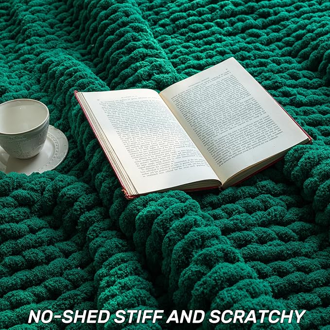 Chunky Knit Blanket - Luxury Soft Cozy 60 * 80 Throw Blanket,100% Woven Blanket Rope Knot Throw Blanket for Couch, Sofa, Home Decor, Gift - Machine Washable（Blackish Green）