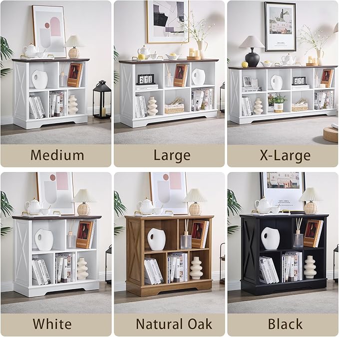 Farmhouse 6 Cube Bookshelf, White Storage Organizer Bookcase, Kids Toy Storage Cabinet, Long Bookshelves Storage Organizer Shelf, Wood Display Cabinet Book Shelves for Bedroom,Living Room,Office