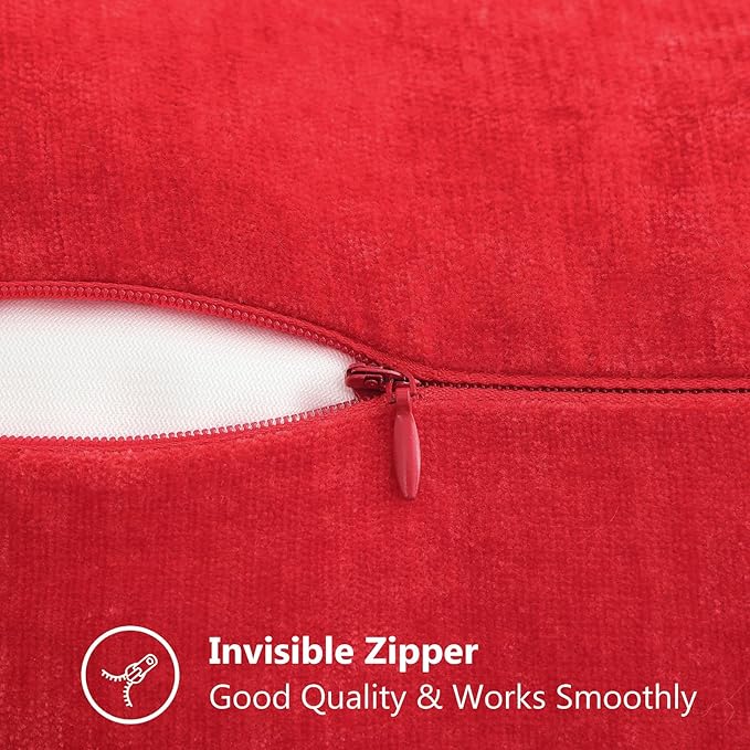 decorUhome Chenille Soft Throw Pillow Covers 18x18 Set of 2, Farmhouse Velvet Neutral Decorative Euro Pillow Covers with Stitched Edge for Couch Sofa Bed Home Decor, Red