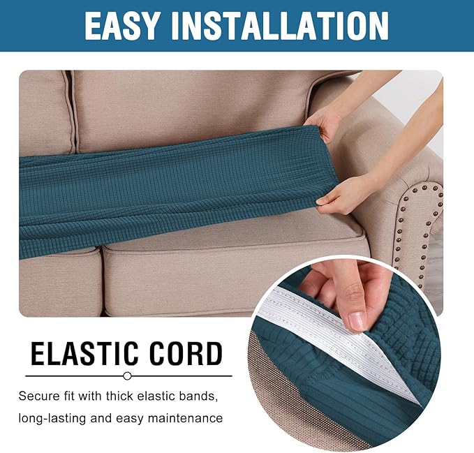 H.VERSAILTEX Super Stretch Individual Seat Cushion Covers Sofa Covers Couch Cushion Covers Slipcover Sets Thick Jacquard Textured Twill Fabric (1 Piece Sofa Cushion Cover, Deep Teal)