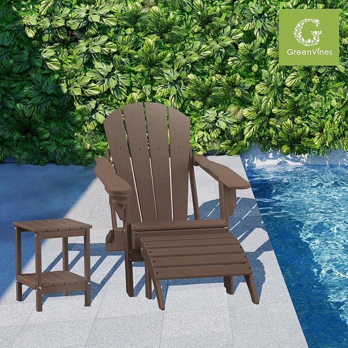 GREENVINES Adirondack-Ottoman | Wood Grain | Set of 2 | HDPE Plastic | Outdoor Footrest | All Weather | Foot Rest | Foot Stool | Dark Brown | for Adirondack Chair