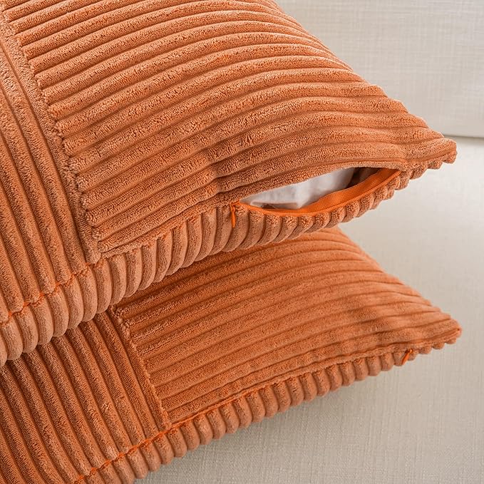 Fancy Homi Set of 2 Orange Boho Long Lumbar Body Decorative Throw Pillow Cover 14x36 Inch for Bed Couch Bedroom Bench, Soft Patchwork Corduroy Textured Pillow Case, Rustic Farmhouse Room Décor