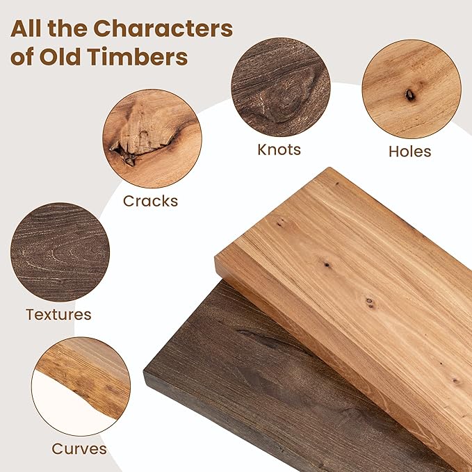 Floating Shelves for Wall Decor, Rustic Solid Elm Wood Live Edge Floating Shelves Wall Mounted, Wall Shelves with Invisible Bracket for Living Room Bathroom Bedroom Kitchen, 36 Inch Set of 2, Walnut